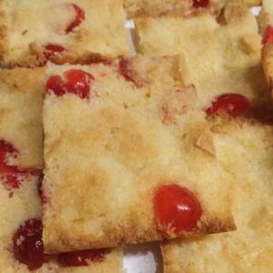 Cherry, coconut and white chocolate tray bake