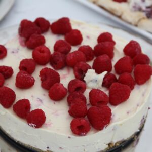 Raspberry and white chocolate cheesecake