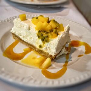 Mango and passion fruit cheesecake