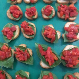Roasted red pepper on crustini